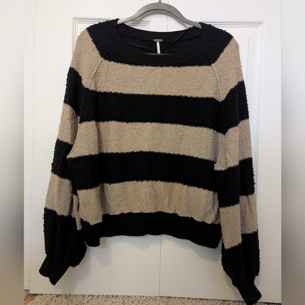 Free People Black and Tan Striped Sweater